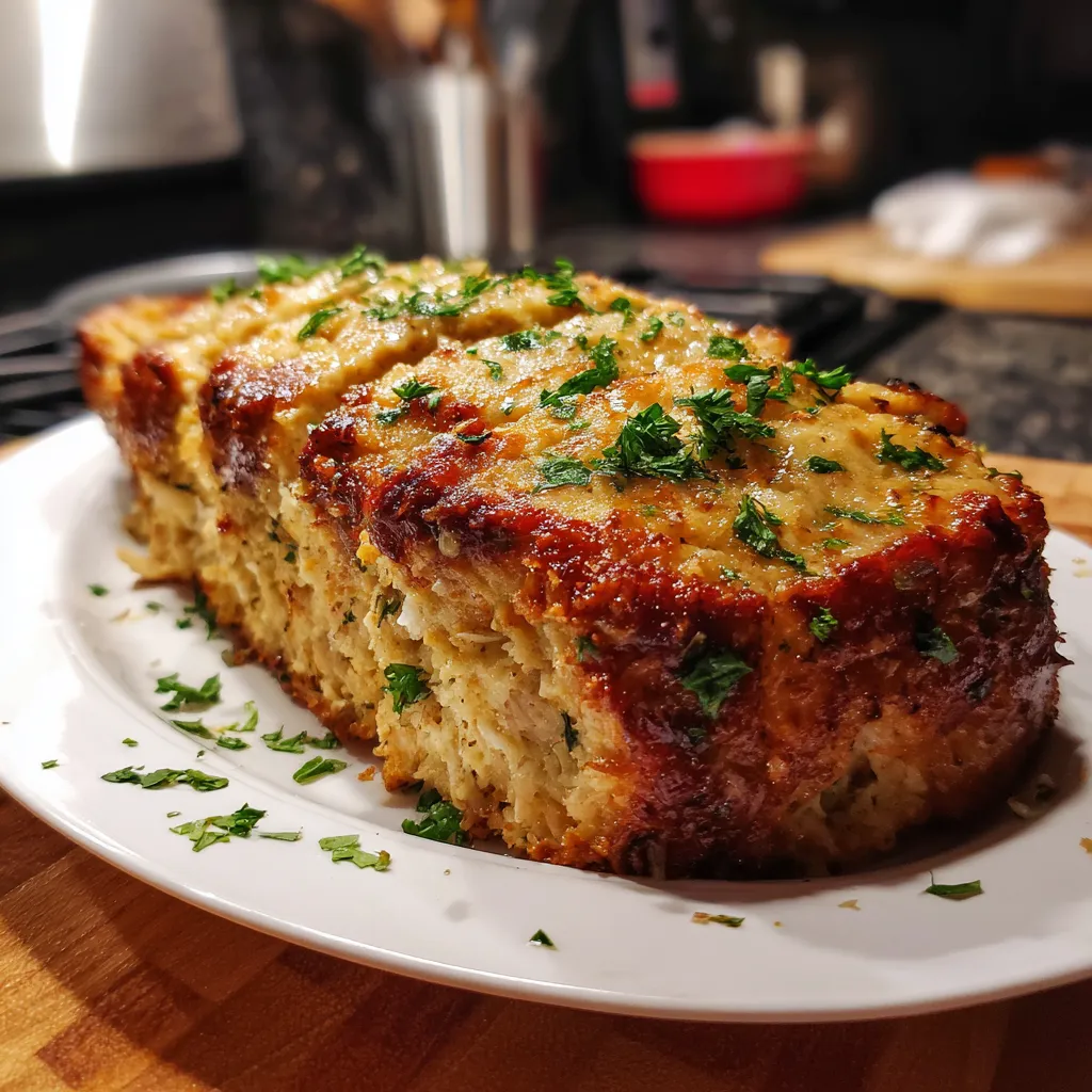 Garlic Parmesan Chicken Meatloaf with Herb Crust and Savory Italian Seasonings